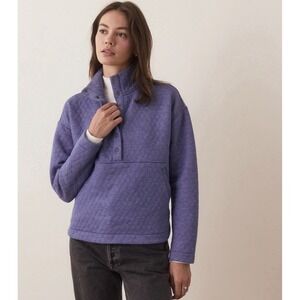 MARINE LAYER Quilted Pullover LARGE Corbet Funnel Neck Snap Closure Blue 18442